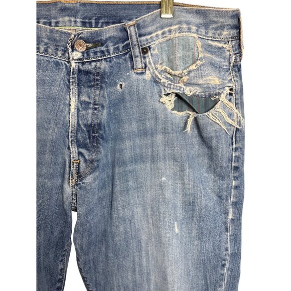 Abercrombie & Fitch Mens Jeans Low Rise Boot Cut Button Fly Y2K Distressed Plaid - Picture 4 of 15